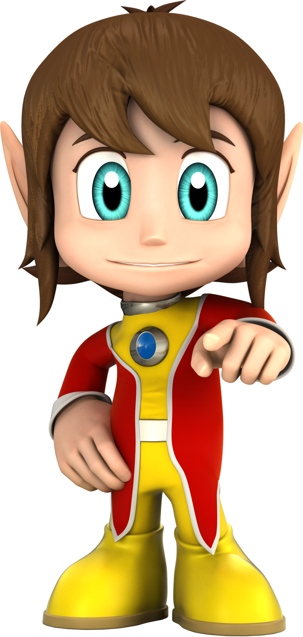 A stylized 3D render of Alex Kidd